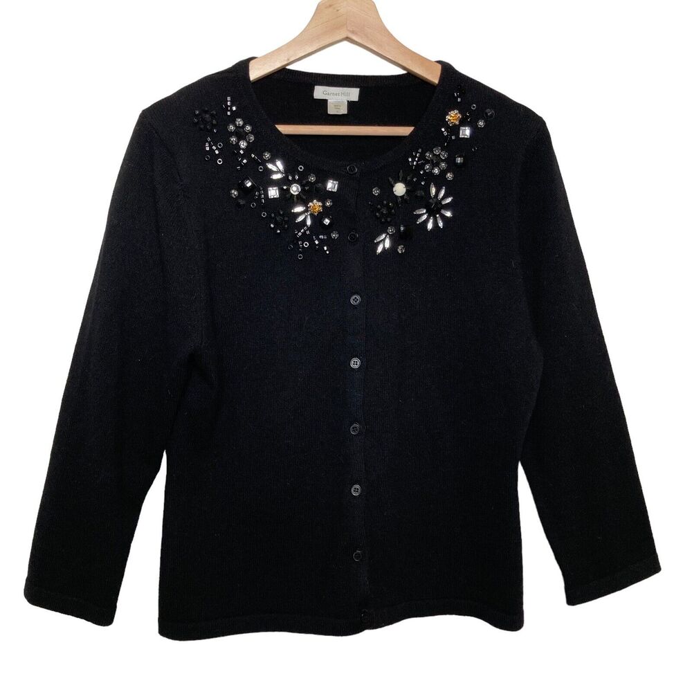 Garnet Hill Black Embellished Cardigan